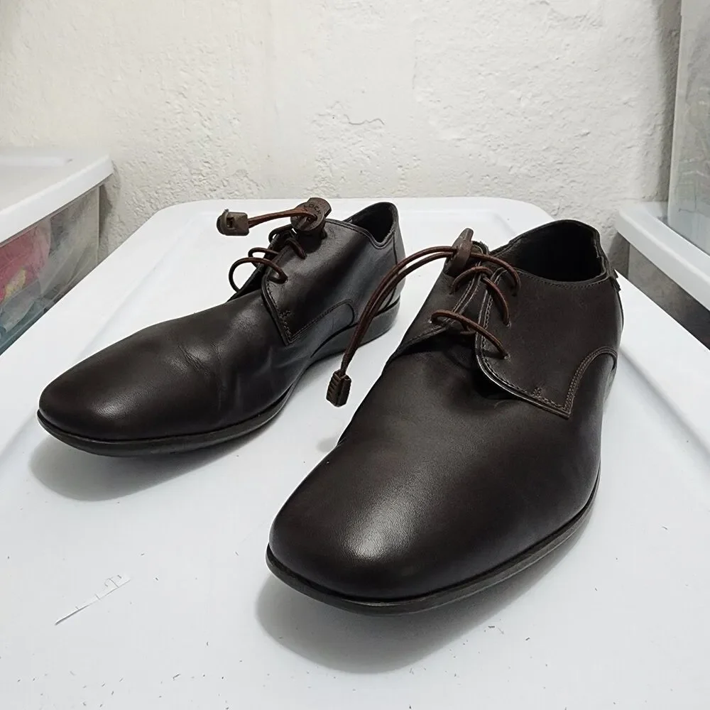 Camper Mauro Derby Shoes Oxford Loafers Brown Leather Toggle Lace EUR 45 US 11